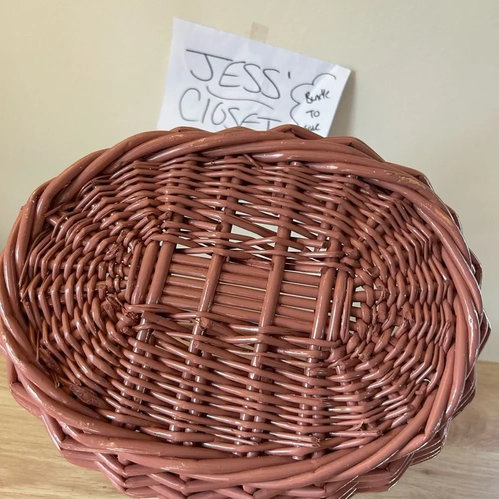 Woven Pink Basket with Handle Vintage